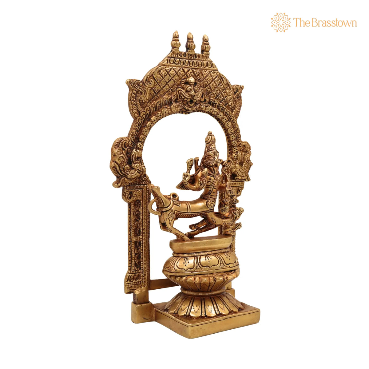 Brass Sharabha Swamy Idol with Temple Chowki &amp; Prabhavali – Handcrafted Powerful Sharabeshwara Sculpture for Home, Pooja &amp; Gifting 10.5 Inch 2