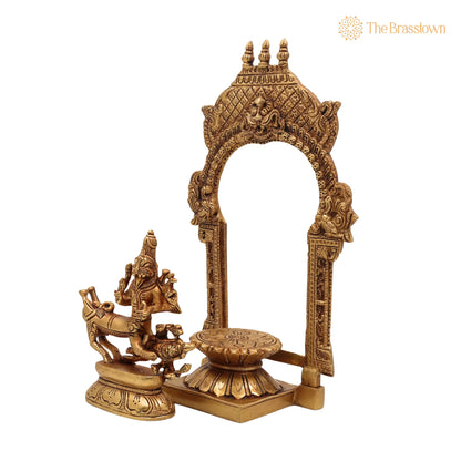 Brass Sharabha Swamy Idol with Temple Chowki &amp; Prabhavali – Handcrafted Powerful Sharabeshwara Sculpture for Home, Pooja &amp; Gifting 10.5 Inch 3