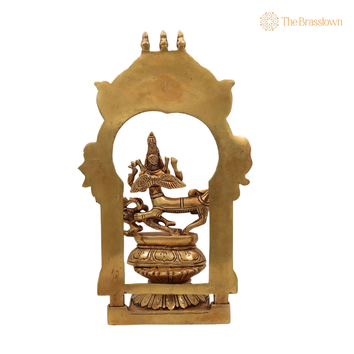 Brass Sharabha Swamy Idol with Temple Chowki &amp; Prabhavali – Handcrafted Powerful Sharabeshwara Sculpture for Home, Pooja &amp; Gifting 10.5 Inch 4