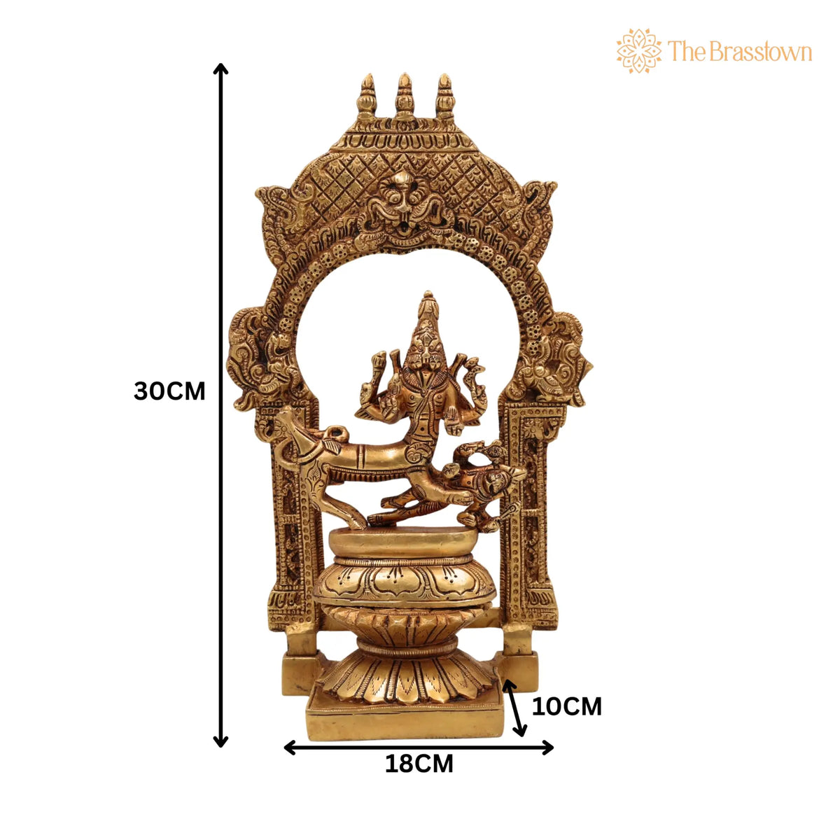 Brass Sharabha Swamy Idol with Temple Chowki &amp; Prabhavali – Handcrafted Powerful Sharabeshwara Sculpture for Home, Pooja &amp; Gifting 10.5 Inch 5