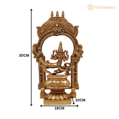 Brass Sharabha Swamy Idol with Temple Chowki &amp; Prabhavali – Handcrafted Powerful Sharabeshwara Sculpture for Home, Pooja &amp; Gifting 10.5 Inch 5