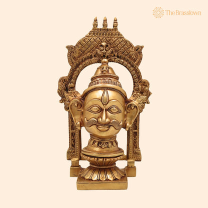 Brass Shiva Face Idol with Prabhavali – Mahadev Murti, Shankar Bholenath Statue, Handmade Home &amp; Temple Décor 10.5 Inch 1