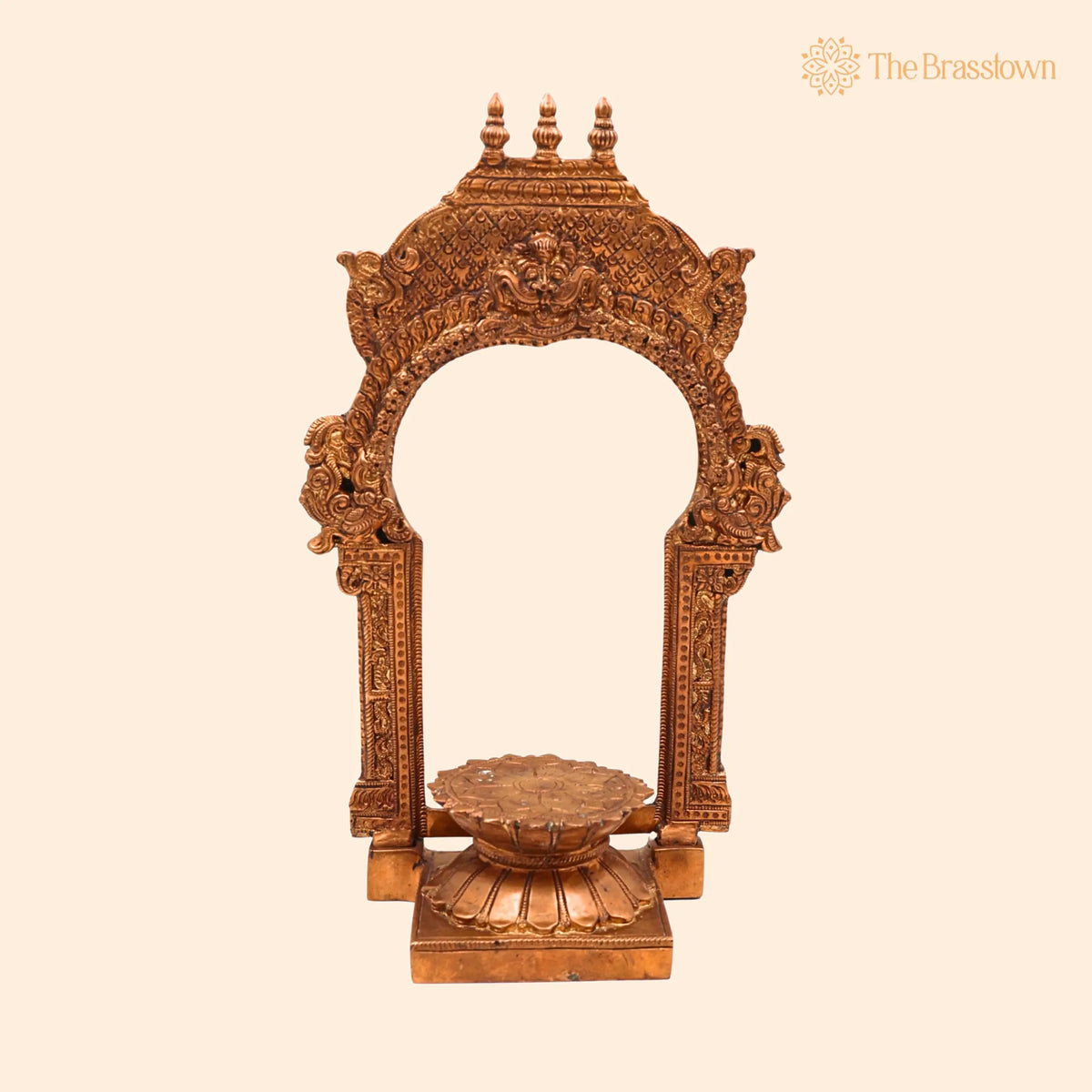 Bronze Lotus Chowki With Prabhavali – Handcrafted Panchaloha Kamal Peetha Stand for God Idol 12 Inch 1