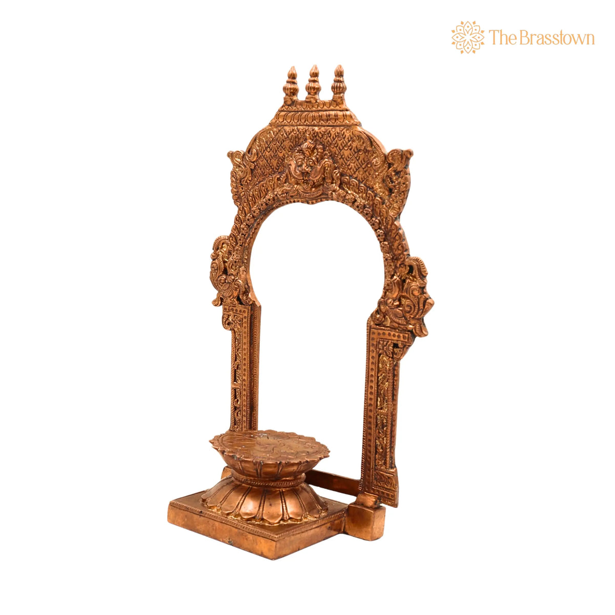 Bronze Lotus Chowki With Prabhavali – Handcrafted Panchaloha Kamal Peetha Stand for God Idol 12 Inch 3