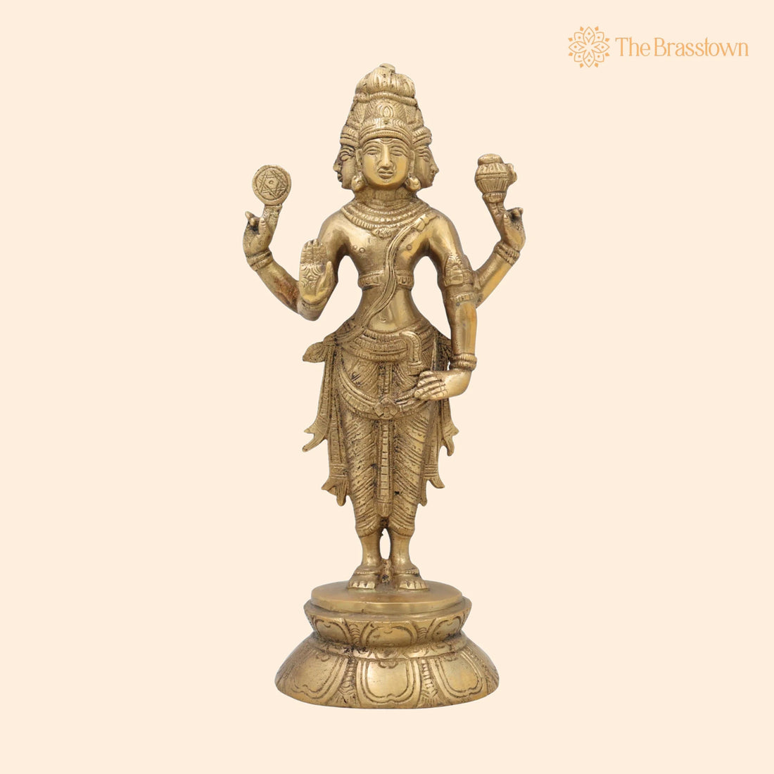 Brass Brahma Idol – Peetal Chaturmukha Prajapati Statue, Pital Hiranyagarbha Murti, Handcrafted Vishwakarta Pitamaha Sculpture 11 Inch 1