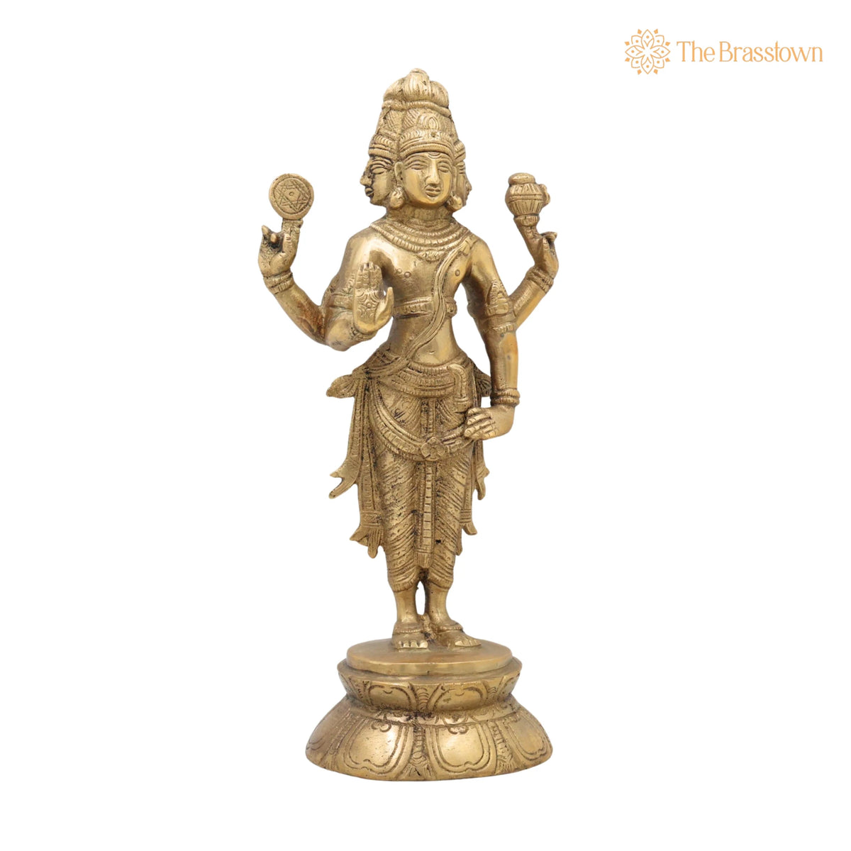 Brass Brahma Idol – Peetal Chaturmukha Prajapati Statue, Pital Hiranyagarbha Murti, Handcrafted Vishwakarta Pitamaha Sculpture 11 Inch 2