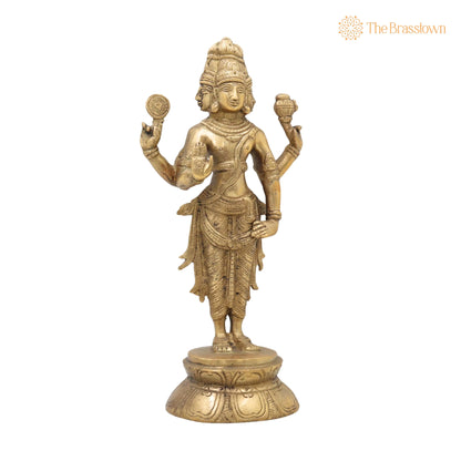 Brass Brahma Idol – Peetal Chaturmukha Prajapati Statue, Pital Hiranyagarbha Murti, Handcrafted Vishwakarta Pitamaha Sculpture 11 Inch 2