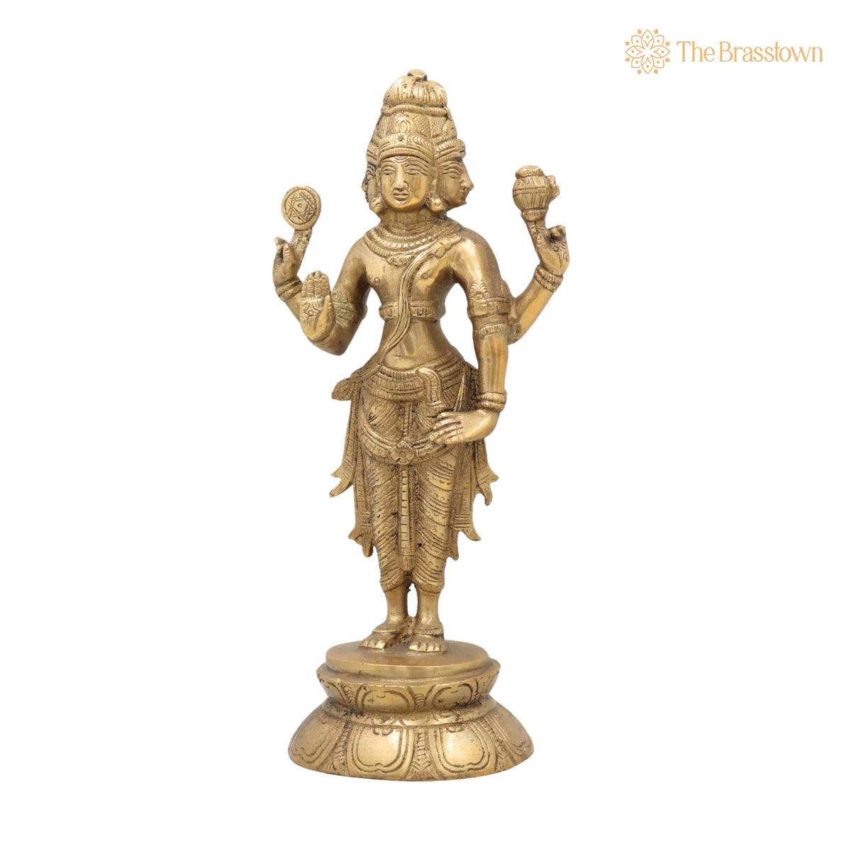 Brass Brahma Idol – Peetal Chaturmukha Prajapati Statue, Pital Hiranyagarbha Murti, Handcrafted Vishwakarta Pitamaha Sculpture 11 Inch 3