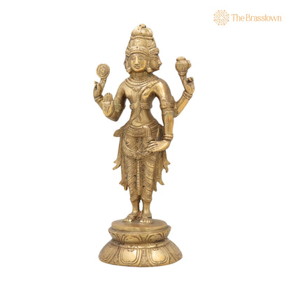 Brass Brahma Idol – Peetal Chaturmukha Prajapati Statue, Pital Hiranyagarbha Murti, Handcrafted Vishwakarta Pitamaha Sculpture 11 Inch 3