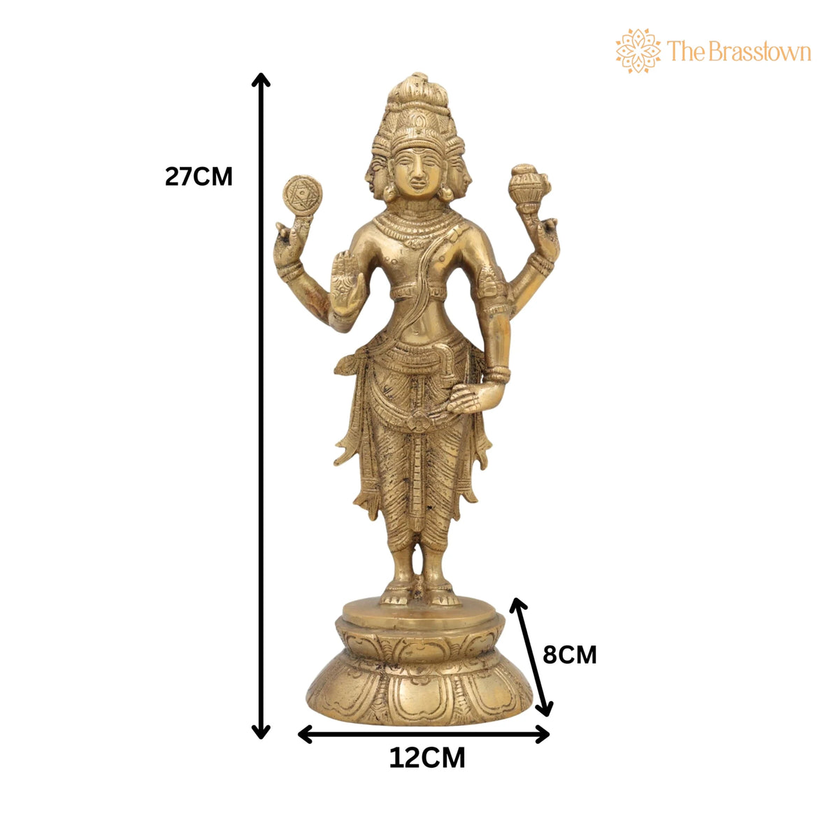 Brass Brahma Idol – Peetal Chaturmukha Prajapati Statue, Pital Hiranyagarbha Murti, Handcrafted Vishwakarta Pitamaha Sculpture 11 Inch 5