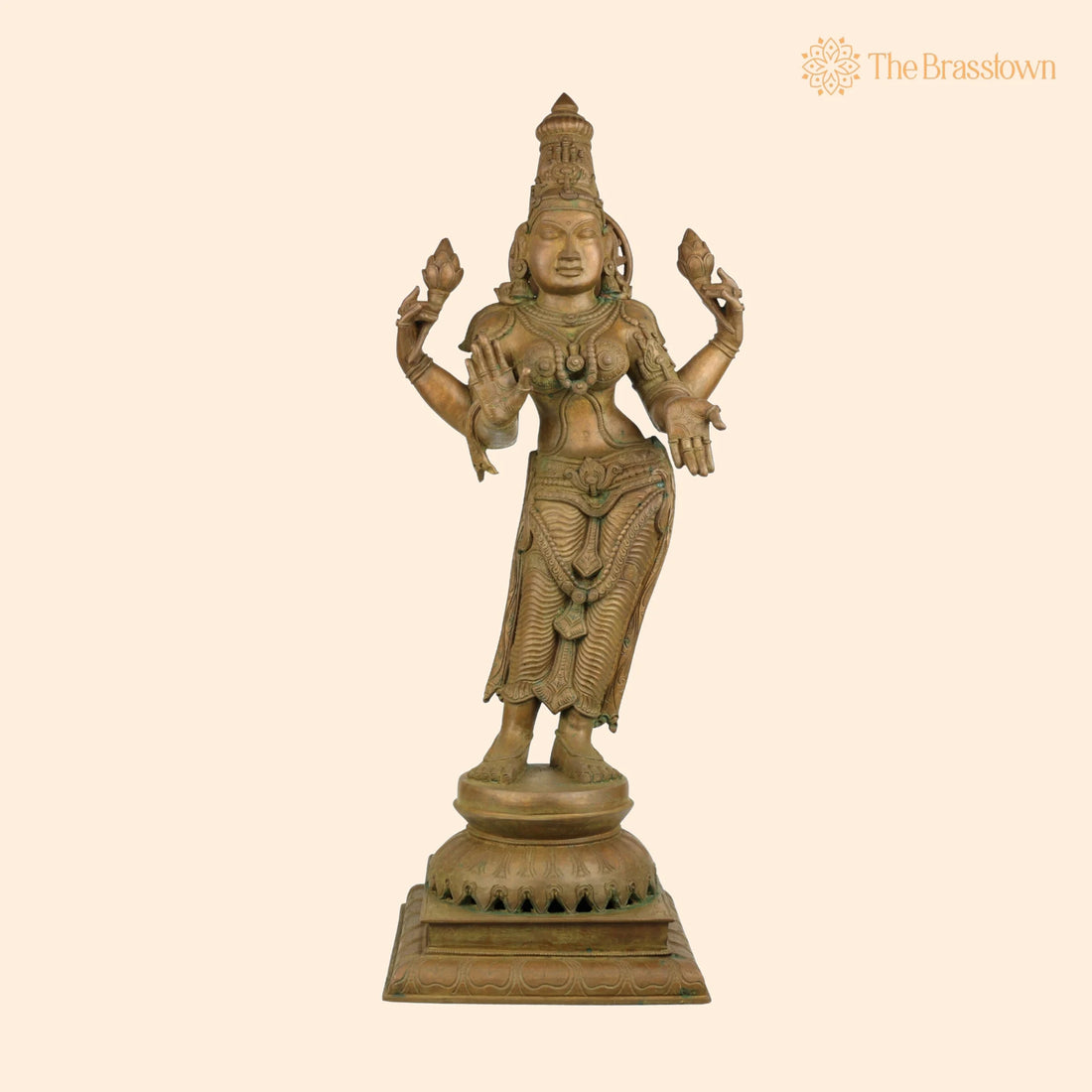 Handcrafted Panchaloha Mahalakshmi Idol – Bronze Sri Lakshmi / Gaja Lakshmi / Padma Devi Statue for Temple &amp; Home Décor 25.5 Inch 1