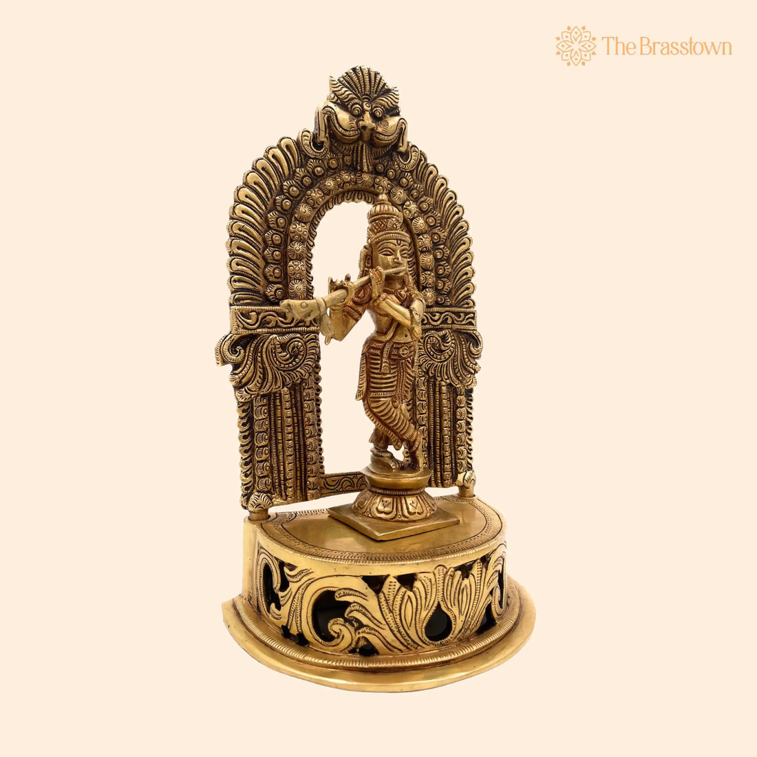Handcrafted Brass Krishna Idol – Gopal, Govinda, Bal Gopal Murti with Prabhavali for Home, Temple, Pooja &amp; Office Décor 11 Inch 1