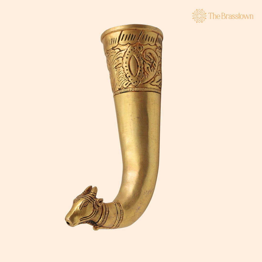 Brass Gomukhi Shringi Kamandalu for Shivling Abhishek – Handcrafted Gaumukh Cow Face Jaladhara Patra for Puja Rituals &amp; Home Mandir 8 Inch 1