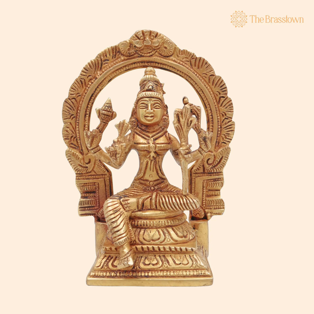 Brass Rajarajeshvari Idol – Handcrafted Tripura Sundari Lalita Devi Kamakshi Shodashi Moorthi for Pooja, Temple &amp; Home Décor 6 Inch 1