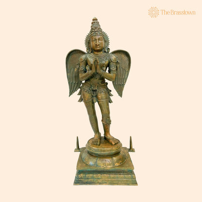 Handcrafted Panchaloha Bronze Garuda Dev Idol – Khageshwara Garuda Swamy Sculpture for Temple &amp; Home Mandir 52 Inch 1