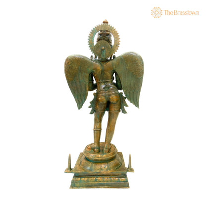 Handcrafted Panchaloha Bronze Garuda Dev Idol – Khageshwara Garuda Swamy Sculpture for Temple &amp; Home Mandir 52 Inch 4