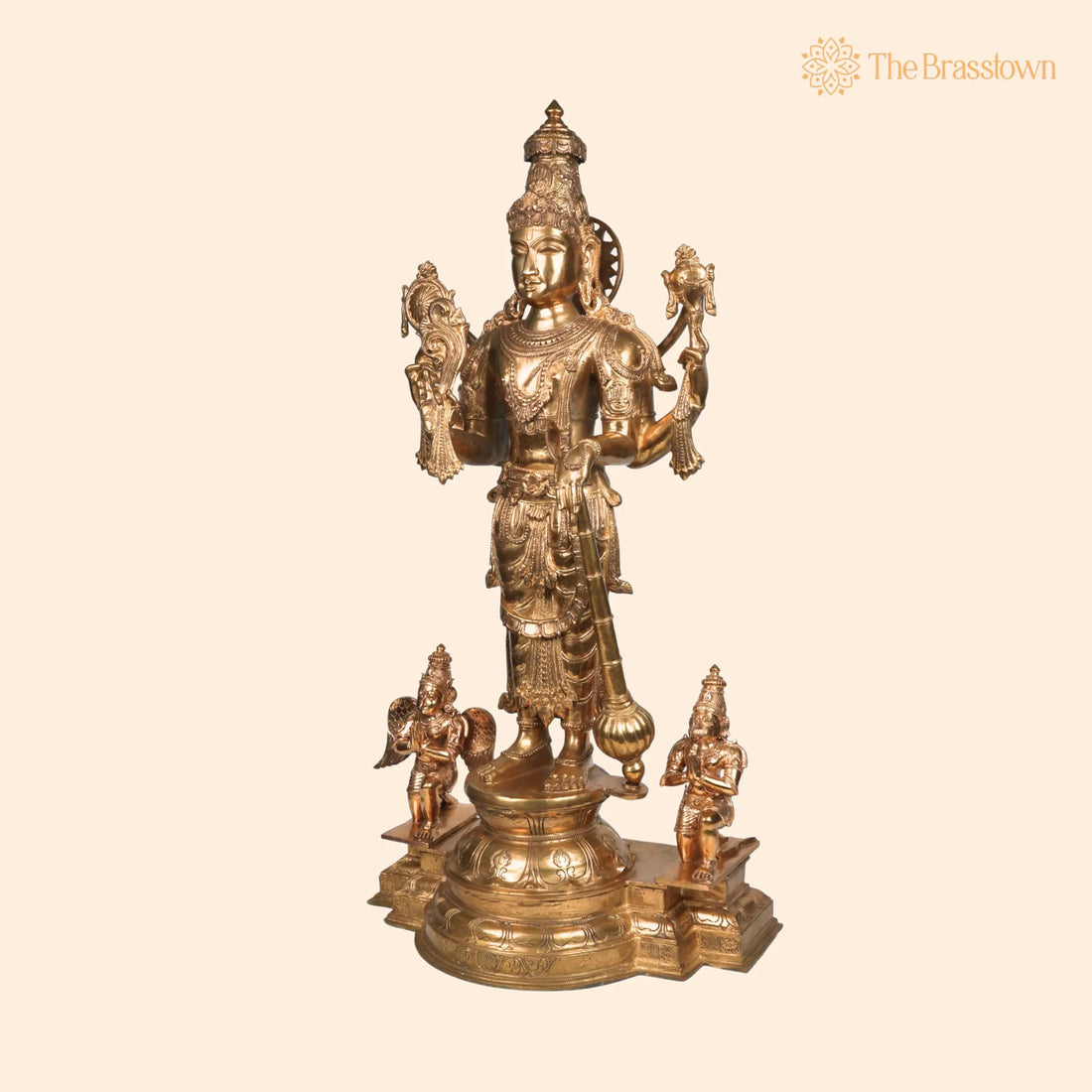 Handcrafted Bronze Vishnu with Garuda – Panchaloha / Panchdhatu Vishnu Murti, Padmanabha, Madhava Temple Statue 35 Inch 1