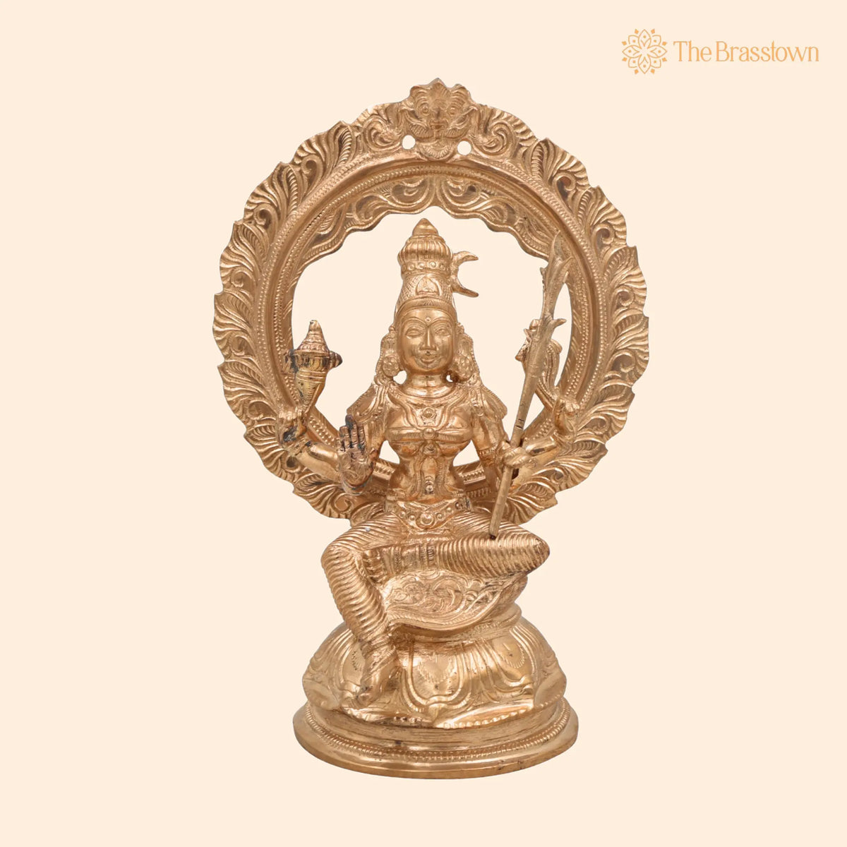 Handmade Bronze Raja Rajeshwari Idol – Panchaloha Tripurasundari Murti, Lalitha Devi &amp; Shodashi Devi Sculpture 8 Inch 1