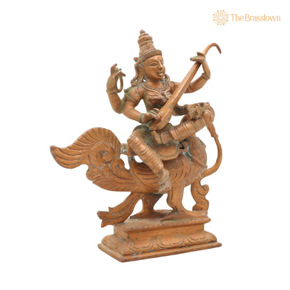 Handcrafted Bronze Saraswati Idol – Panchaloha Veena Goddess Murti, Sharada, Vani, Vagdevi Statue for Home, Temple &amp; Pooja Décor 7 Inch 2