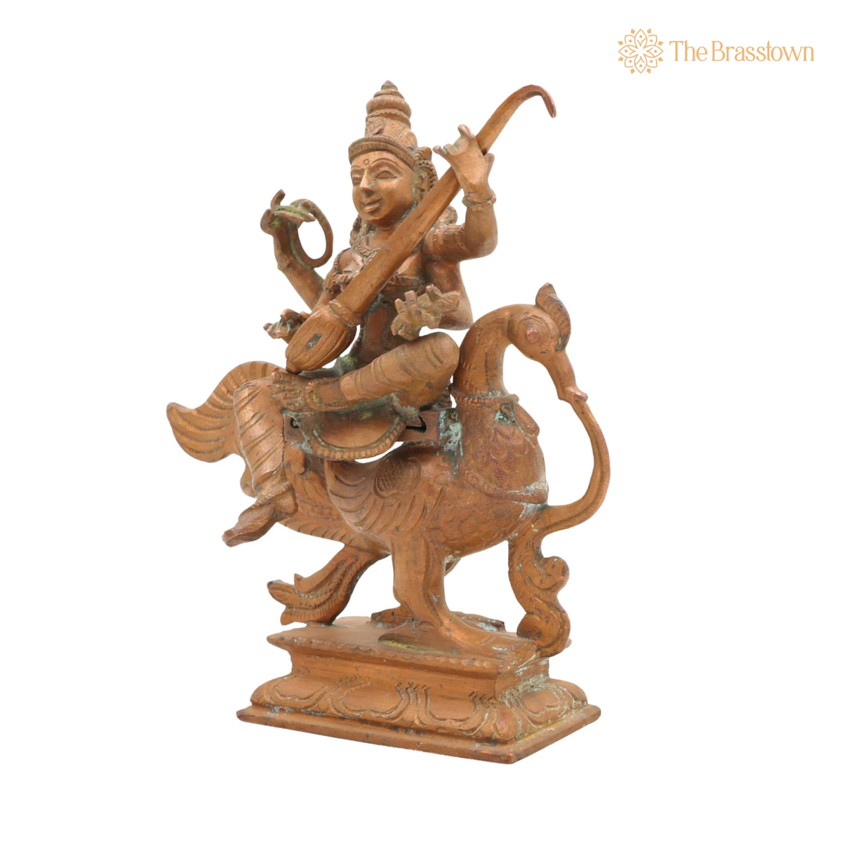 Handcrafted Bronze Saraswati Idol – Panchaloha Veena Goddess Murti, Sharada, Vani, Vagdevi Statue for Home, Temple &amp; Pooja Décor 7 Inch 3