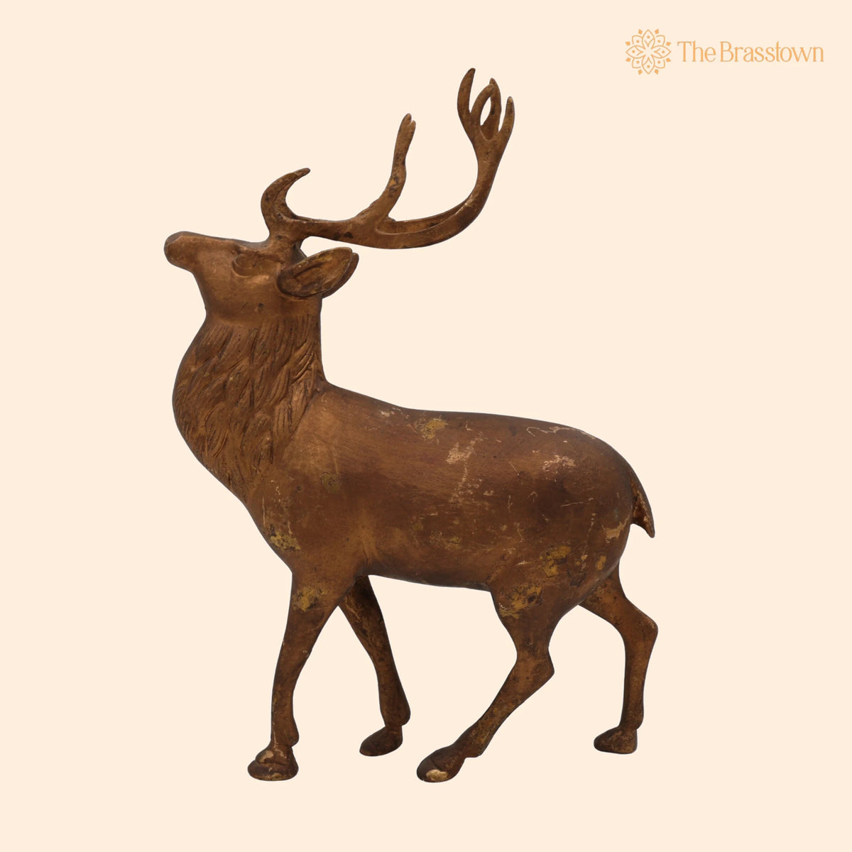Brass Deer Idol Hiran Mrig Statue – Handcrafted Peetal Pittal Figurine, Antique Decorative Showpiece for Home, Temple &amp; Pooja Room 10.5 Inch 1