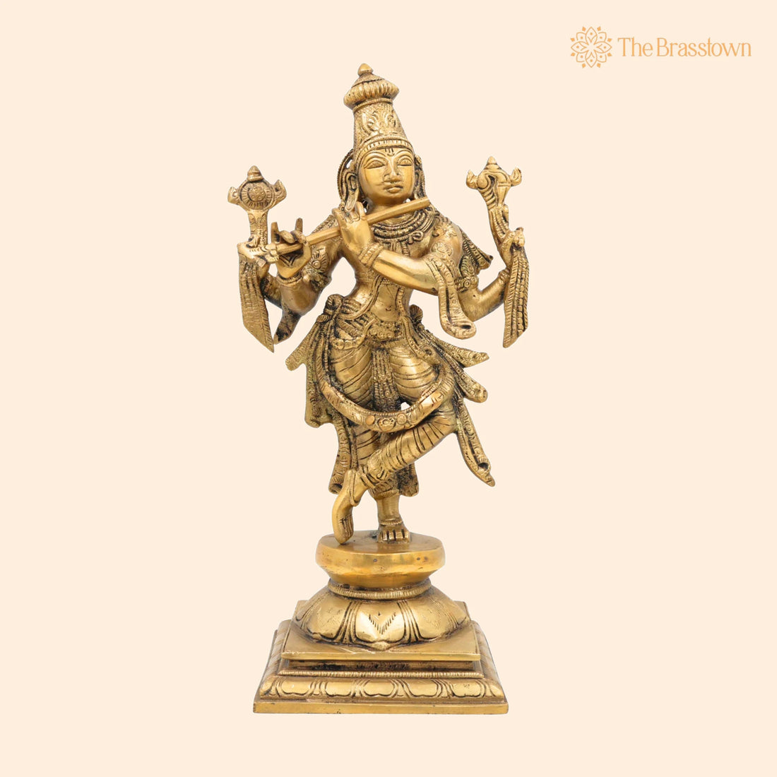 Brass Krishna Idol – Handcrafted Gopal Murti, Govinda Vigraham, Radha Krishna Sculpture for Pooja, Home Décor &amp; Temple 12 Inch 1
