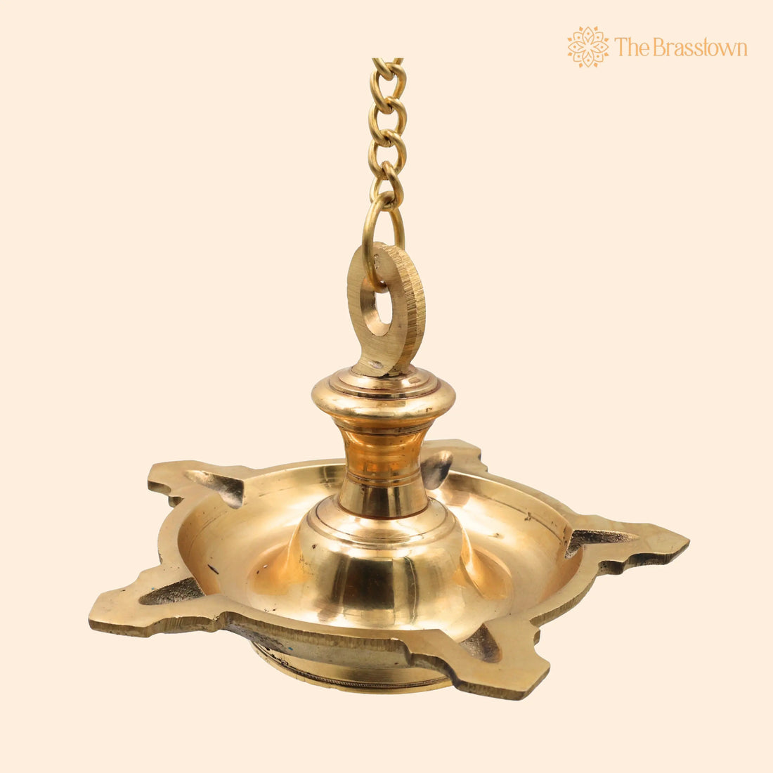 Brass Hanging Pooja Lamp Diya for Lakshmi Vishnu Temple – Handcrafted Peetal Pittal Ceiling Lantern for Aarti, Puja &amp; Home Mandir Décor 5 Inch 1