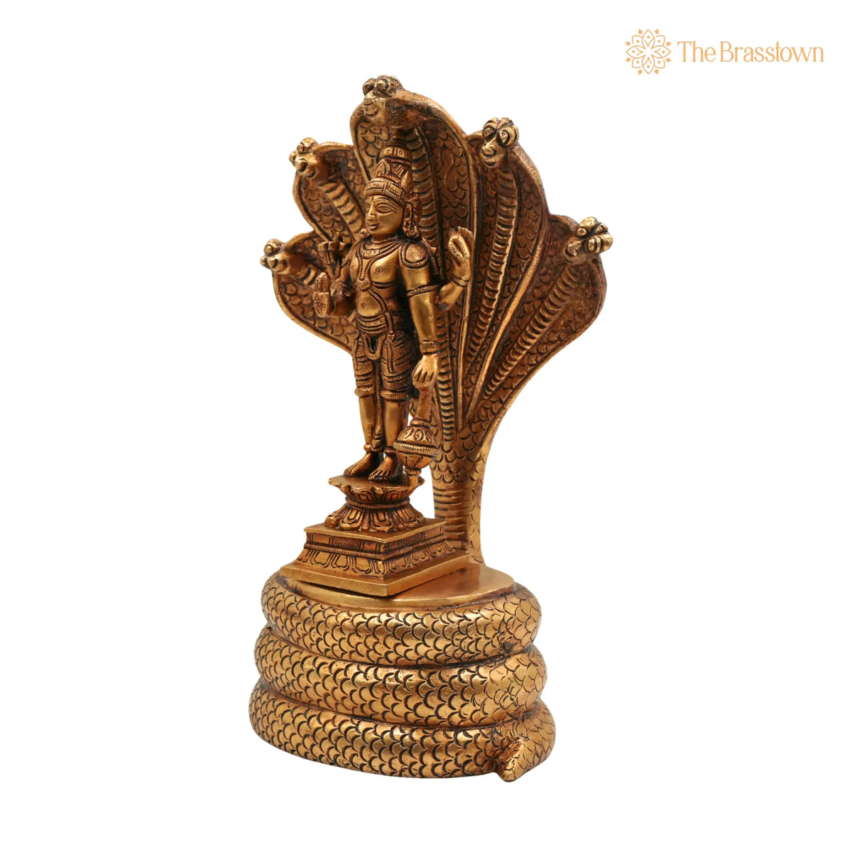 Brass Vishnu on Sheshnag Idol – Handcrafted Peetal Murti of Narayana, Temple, and Office Décor 10.5 Inch 2