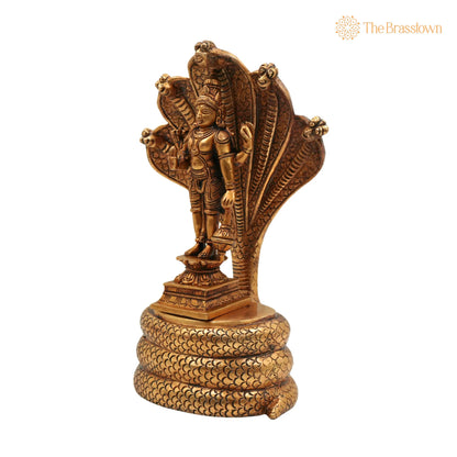 Brass Vishnu on Sheshnag Idol – Handcrafted Peetal Murti of Narayana, Temple, and Office Décor 10.5 Inch 2