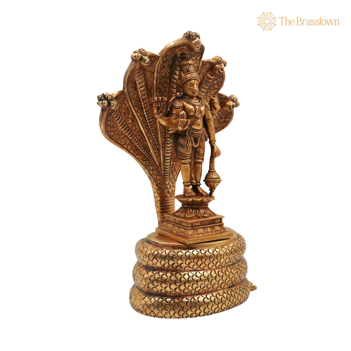 Brass Vishnu on Sheshnag Idol – Handcrafted Peetal Murti of Narayana, Temple, and Office Décor 10.5 Inch 3