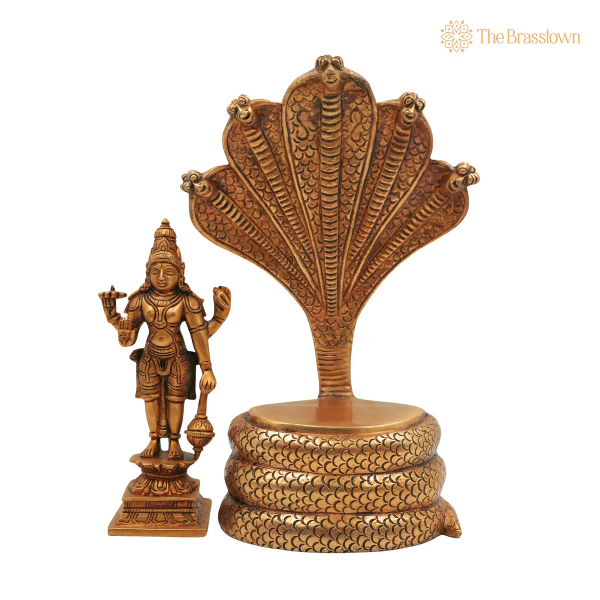 Brass Vishnu on Sheshnag Idol – Handcrafted Peetal Murti of Narayana, Temple, and Office Décor 10.5 Inch 6
