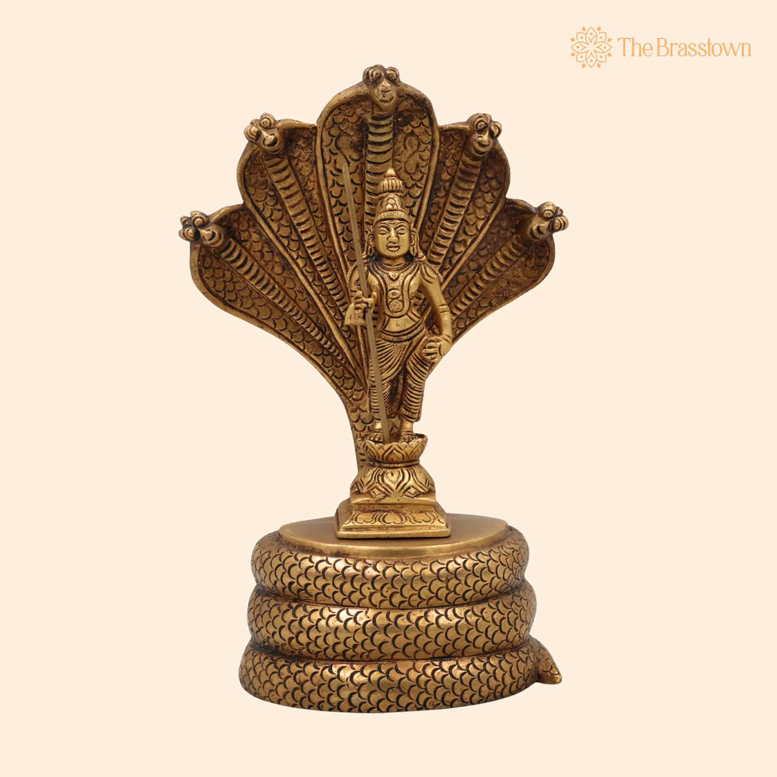 Handcrafted Brass Murugan with Sheshnag Idol – Lord Kartikeya, Skanda, Subramanya for Puja, Home Mandir &amp; Décor 10.5 Inch 1