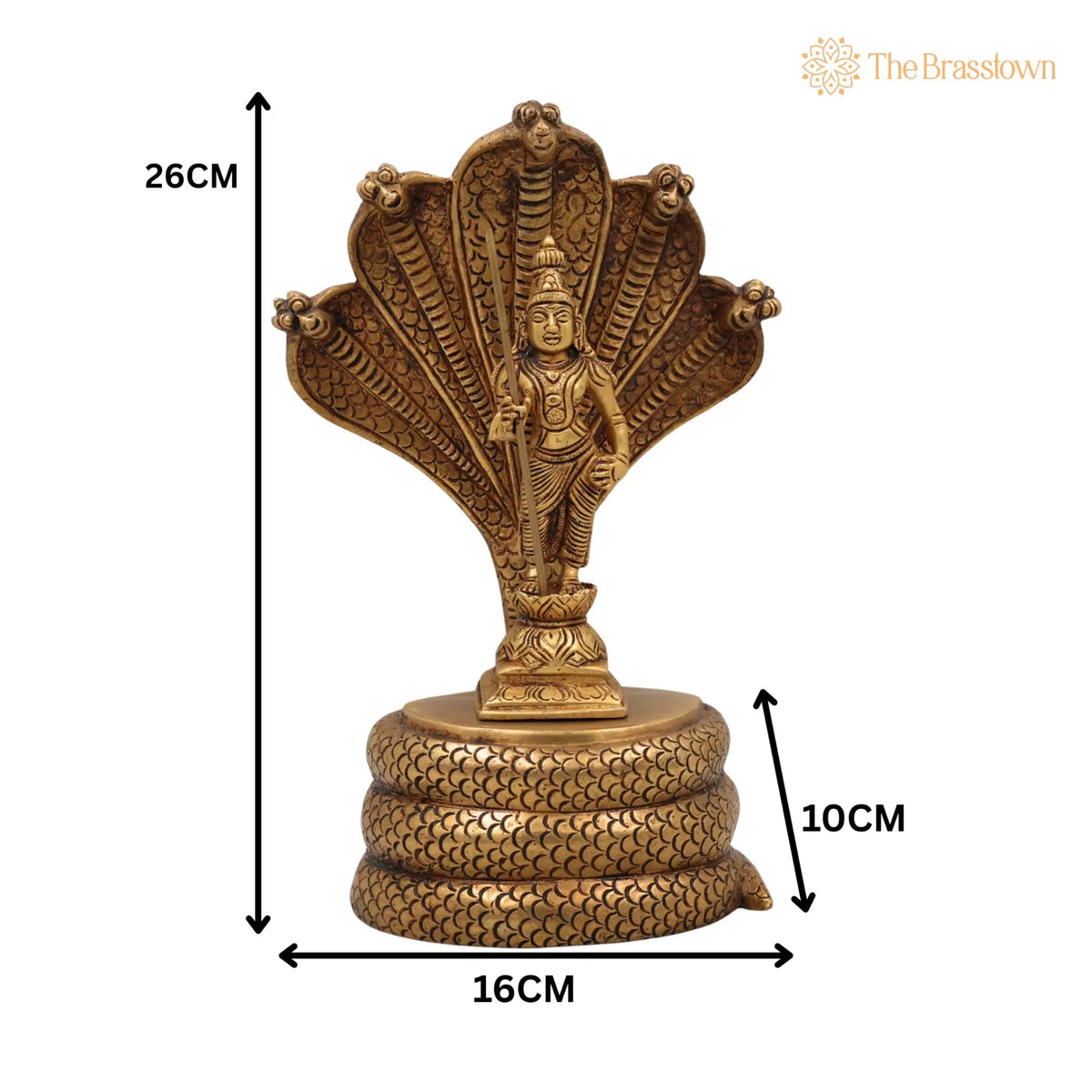 Handcrafted Brass Murugan with Sheshnag Idol – Lord Kartikeya, Skanda, Subramanya for Puja, Home Mandir &amp; Décor 10.5 Inch 5