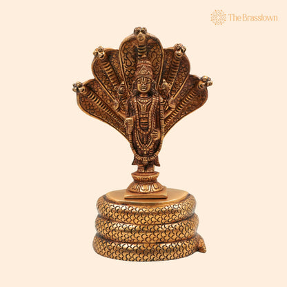 Brass Venkateshwara Idol - Balaji on Sheshanag Murti – Handcrafted Srinivasa Statue for Home Décor, Temple, Pooja, and Spiritual Gifting 10.5 Inch 1