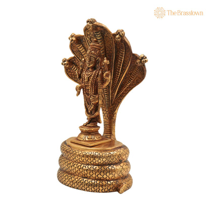 Brass Venkateshwara Idol - Balaji on Sheshanag Murti – Handcrafted Srinivasa Statue for Home Décor, Temple, Pooja, and Spiritual Gifting 10.5 Inch 2