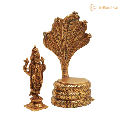 Brass Venkateshwara Idol - Balaji on Sheshanag Murti – Handcrafted Srinivasa Statue for Home Décor, Temple, Pooja, and Spiritual Gifting 10.5 Inch 3