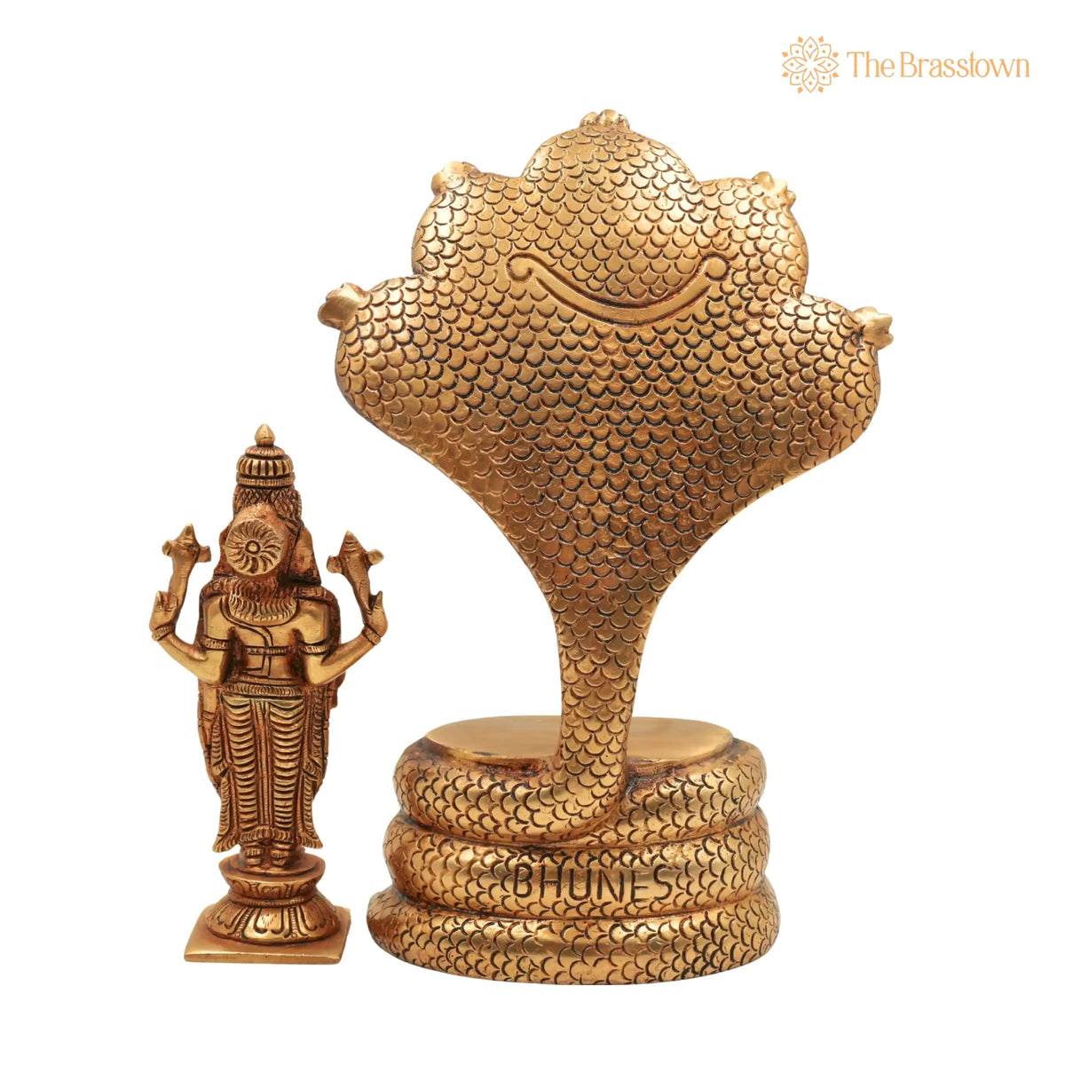Brass Venkateshwara Idol - Balaji on Sheshanag Murti – Handcrafted Srinivasa Statue for Home Décor, Temple, Pooja, and Spiritual Gifting 10.5 Inch 4