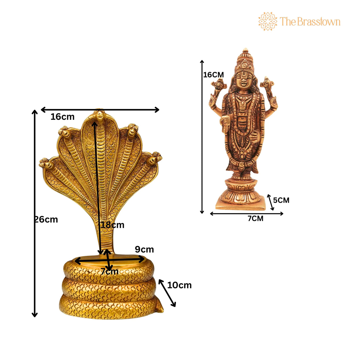 Brass Venkateshwara Idol - Balaji on Sheshanag Murti – Handcrafted Srinivasa Statue for Home Décor, Temple, Pooja, and Spiritual Gifting 10.5 Inch 5