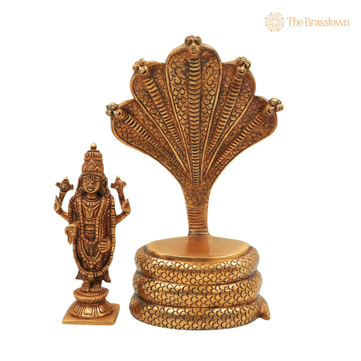 Brass Venkateshwara Idol - Balaji on Sheshanag Murti – Handcrafted Srinivasa Statue for Home Décor, Temple, Pooja, and Spiritual Gifting 10.5 Inch 6