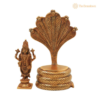 Brass Venkateshwara Idol - Balaji on Sheshanag Murti – Handcrafted Srinivasa Statue for Home Décor, Temple, Pooja, and Spiritual Gifting 10.5 Inch 6