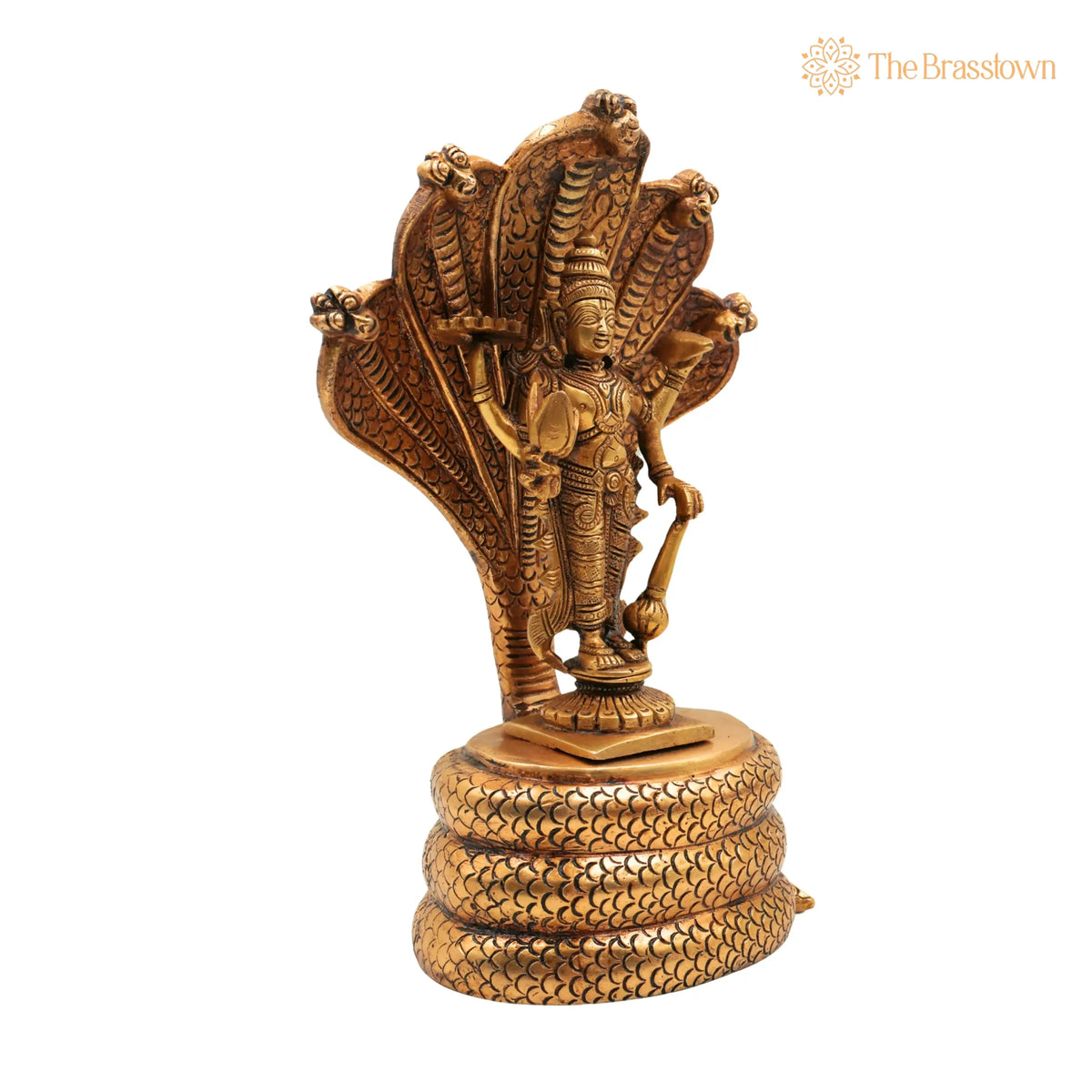 Brass Vishnu on Sheshnag Idol – Handmade Peetal Murti, Narayana Statue for Home, Temple, Puja &amp; Office Décor 10.5 Inch 2