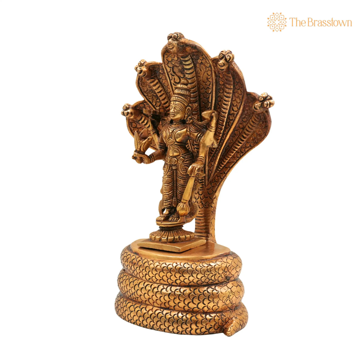 Brass Vishnu on Sheshnag Idol – Handmade Peetal Murti, Narayana Statue for Home, Temple, Puja &amp; Office Décor 10.5 Inch 3