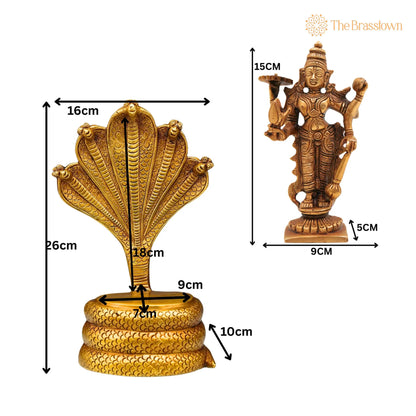Brass Vishnu on Sheshnag Idol – Handmade Peetal Murti, Narayana Statue for Home, Temple, Puja &amp; Office Décor 10.5 Inch 5