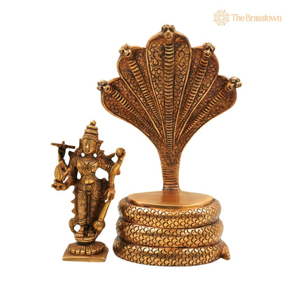 Brass Vishnu on Sheshnag Idol – Handmade Peetal Murti, Narayana Statue for Home, Temple, Puja &amp; Office Décor 10.5 Inch 6