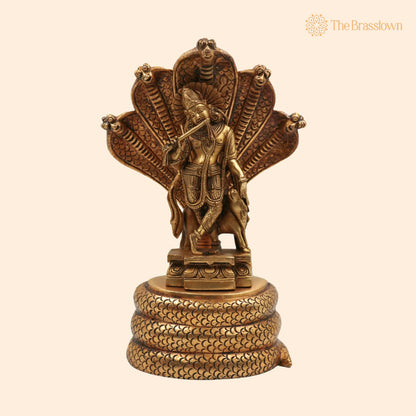 Brass Krishna Idol on Sheshnag – Handcrafted Gopal, Balakrishna, Radha Krishna Murti for Home, Temple &amp; Pooja Décor 10.5 Inch 1
