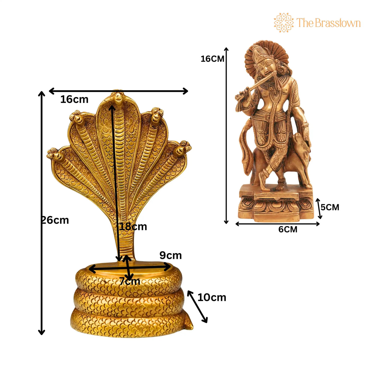 Brass Krishna Idol on Sheshnag – Handcrafted Gopal, Balakrishna, Radha Krishna Murti for Home, Temple &amp; Pooja Décor 10.5 Inch 5