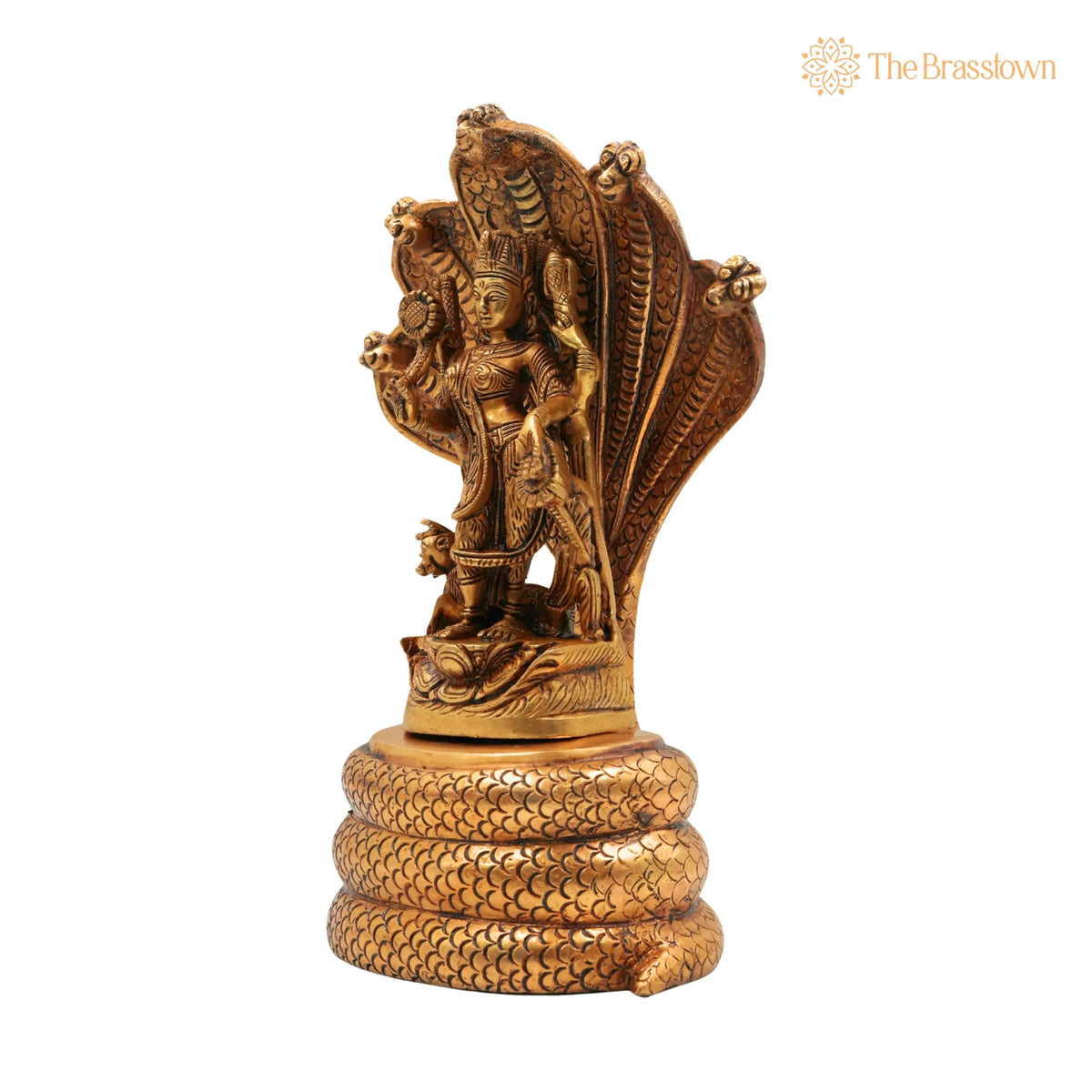 Brass Durga Devi on Sheshnag Idol – Handcrafted Sheshnag Vahini Mahishasura Mardini Murti, Naga Devi Shakti Moorthi for Puja 10.5 Inch 3