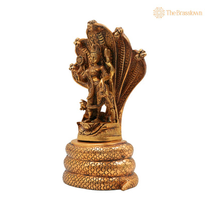 Brass Durga Devi on Sheshnag Idol – Handcrafted Sheshnag Vahini Mahishasura Mardini Murti, Naga Devi Shakti Moorthi for Puja 10.5 Inch 3