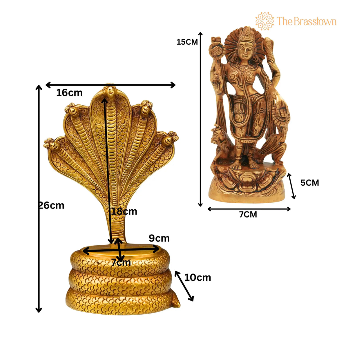 Brass Durga Devi on Sheshnag Idol – Handcrafted Sheshnag Vahini Mahishasura Mardini Murti, Naga Devi Shakti Moorthi for Puja 10.5 Inch 5