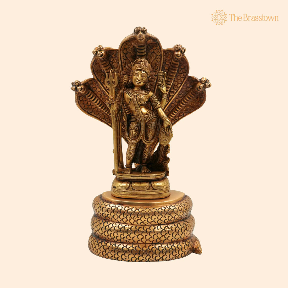 Brass Ardhanarishvara Idol On 5-Headed Sheshnag Chowki – Handcrafted Home Décor Statue, Perfect Ardhnarishwar/Ardhnari Murti 10.5 Inch 1